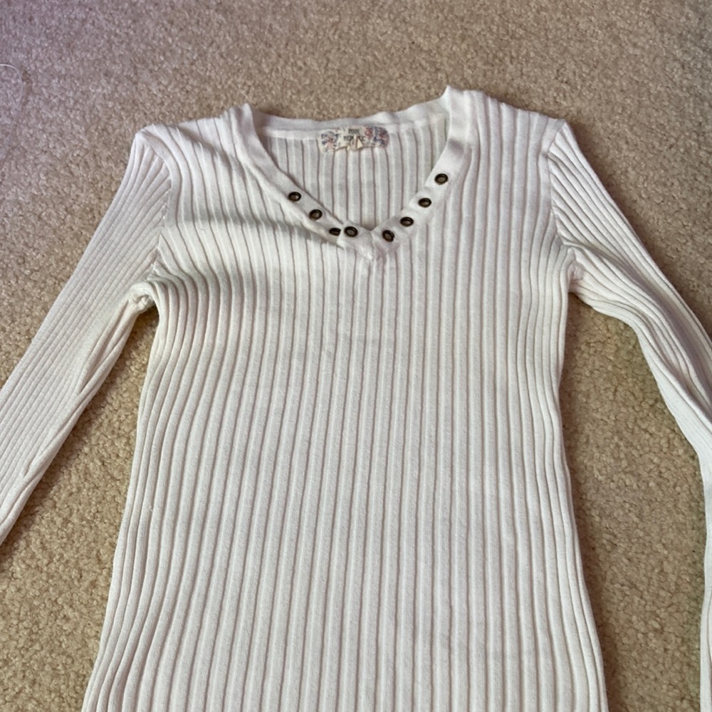 White ribbed lace up top